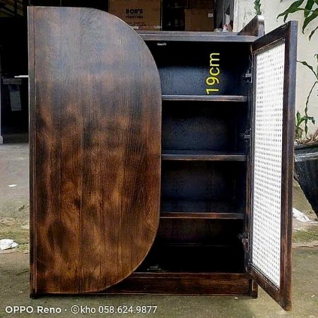 Dark Walnut Oil : Tủ Giày Gỗ Sồi Đan Mắt Cáo - 100cm